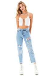EMELIA RHINESTONE PALM TREE JEAN