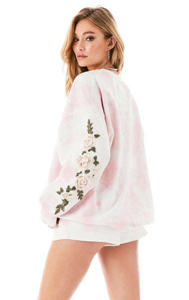 ROSE EMBROIDERED TIE DYE PULLOVER