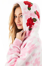 ROSE EMBROIDERED TIE DYE HOODIE