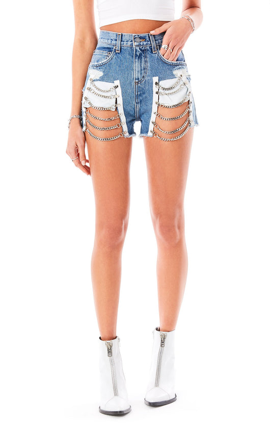 ALICE SELENITE CHAIN LADDER DENIM SHORTS