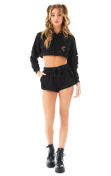 RIPPED CROPPED HOODIE
