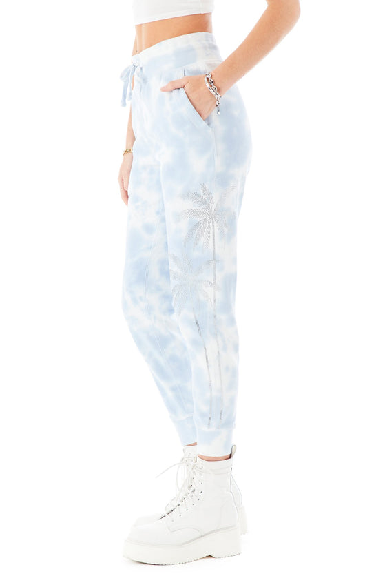 RHINESTONE PALM TREE TIE DYE SWEATPANTS