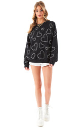 ALLOVER RHINESTONE HEART PULLOVER