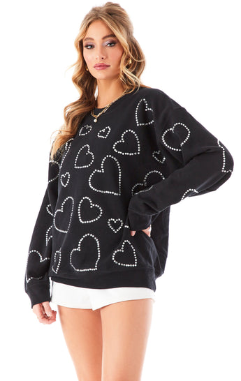 ALLOVER RHINESTONE HEART PULLOVER