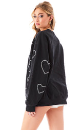 ALLOVER RHINESTONE HEART PULLOVER