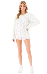 ALLOVER RHINESTONE HEART PULLOVER