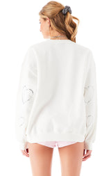 ALLOVER RHINESTONE HEART PULLOVER