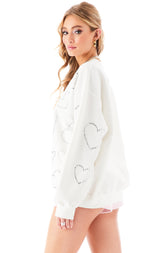 ALLOVER RHINESTONE HEART PULLOVER