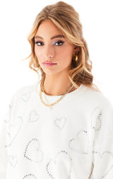 ALLOVER RHINESTONE HEART PULLOVER