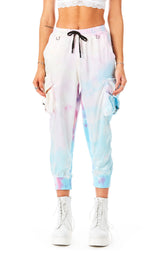 TIE DYE SATIN CARGO PANT