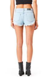 MOGAN AMERTINE RHINESTONE FRINGE DENIM SHORT