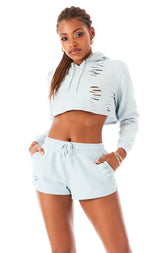 RIPPED CROPPED HOODIE