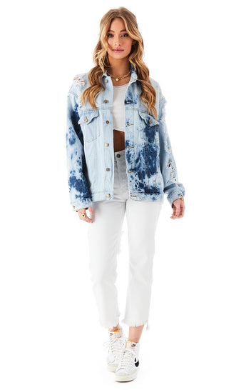 AUDREY HALF BLEACH SPLICED DENIM JACKET