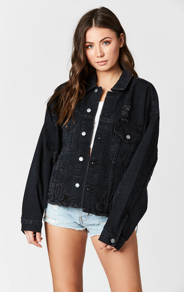 Carmar Denim: BLACK AUDREY OVERSIZED DENIM JACKET - DENIM JACKET