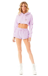 RIPPED CROPPED HOODIE LILAC 2