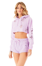 RIPPED CROPPED HOODIE LILAC 3