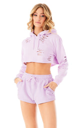 RIPPED CROPPED HOODIE LILAC 5