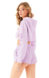 RIPPED CROPPED HOODIE LILAC 6