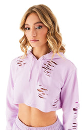 RIPPED CROPPED HOODIE LILAC 7