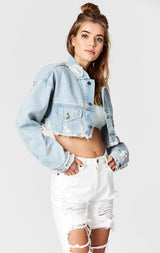 Carmar Denim: CODY NICHOLAS OVERSIZE CROPPED DENIM JACKET - DENIM JACKET