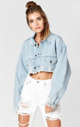 Carmar Denim: CODY NICHOLAS OVERSIZE CROPPED DENIM JACKET - DENIM JACKET