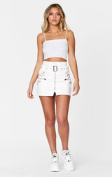Carmar Denim: BELTED ZIP SKIRT WITH GROMMETS AND SUSPENDERS - IMPORT SKIRT