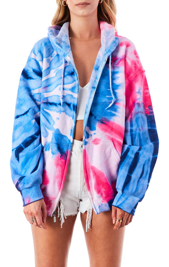 LARGE SPIRAL TIE DYE ZIP UP SWEATSHIRT