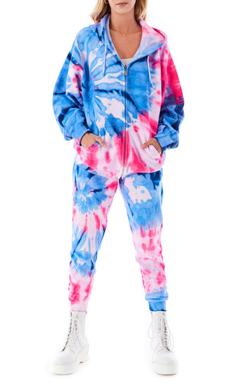 LARGE SPIRAL TIE DYE ZIP UP SWEATSHIRT