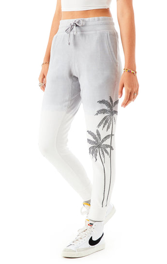 RHINESTONE PALM TREE DIP DYE SWEATPANTS
