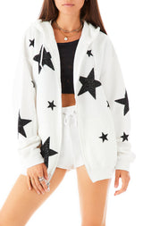 BLACK RHINESTONE STAR PATCH ZIP UP