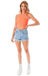 TITANIA LINSLEY RHINESTONE FRINGE DENIM SHORT