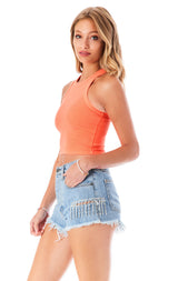 TITANIA LINSLEY RHINESTONE FRINGE DENIM SHORT
