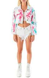 SARDONYX POLLOCK TIE DYE CROP DENIM JACKET