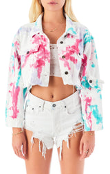 SARDONYX POLLOCK TIE DYE CROP DENIM JACKET