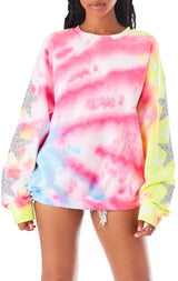 TIE DYE STAR PATCH PULLOVER SWEATSHIRT
