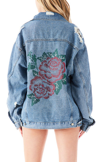 AUDREY RHINESTONE ROSE DENIM JACKET