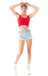 ALICE CUT OUT SIDE CHAIN DENIM SHORTS 2