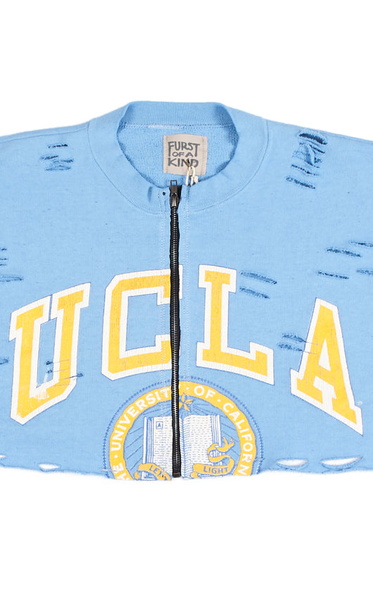 ZIP FRONT CROP COLLEGE SWEATSHIRT