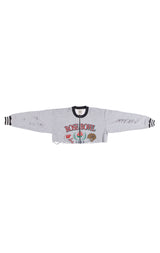 ZIP FRONT CROP COLLEGE SWEATSHIRT