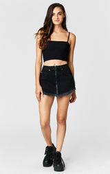 Carmar Denim: BLACK BEATRICE ZIP FRONT SKIRT WITH REFLECTIVE SIDE ZIPPER - DENIM SKIRT