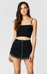 Carmar Denim: BLACK BEATRICE ZIP FRONT SKIRT WITH REFLECTIVE SIDE ZIPPER - DENIM SKIRT