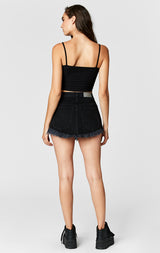 Carmar Denim: BLACK BEATRICE ZIP FRONT SKIRT WITH REFLECTIVE SIDE ZIPPER - DENIM SKIRT