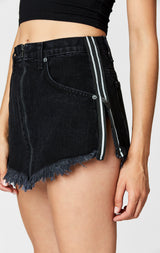 Carmar Denim: BLACK BEATRICE ZIP FRONT SKIRT WITH REFLECTIVE SIDE ZIPPER - DENIM SKIRT