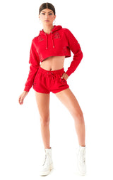 RIPPED CROPPED HOODIE RED 2