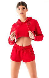 RIPPED CROPPED HOODIE RED 3