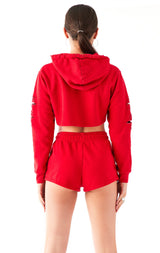 RIPPED CROPPED HOODIE RED 5