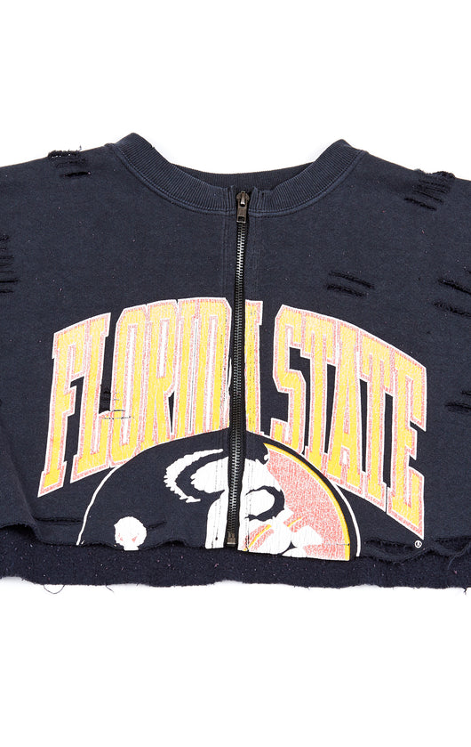 ZIP FRONT CROP COLLEGE SWEATSHIRT
