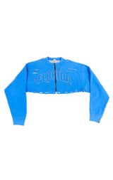 ZIP FRONT CROP COLLEGE SWEATSHIRT