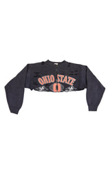 ZIP FRONT CROP COLLEGE SWEATSHIRT