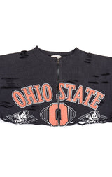 ZIP FRONT CROP COLLEGE SWEATSHIRT